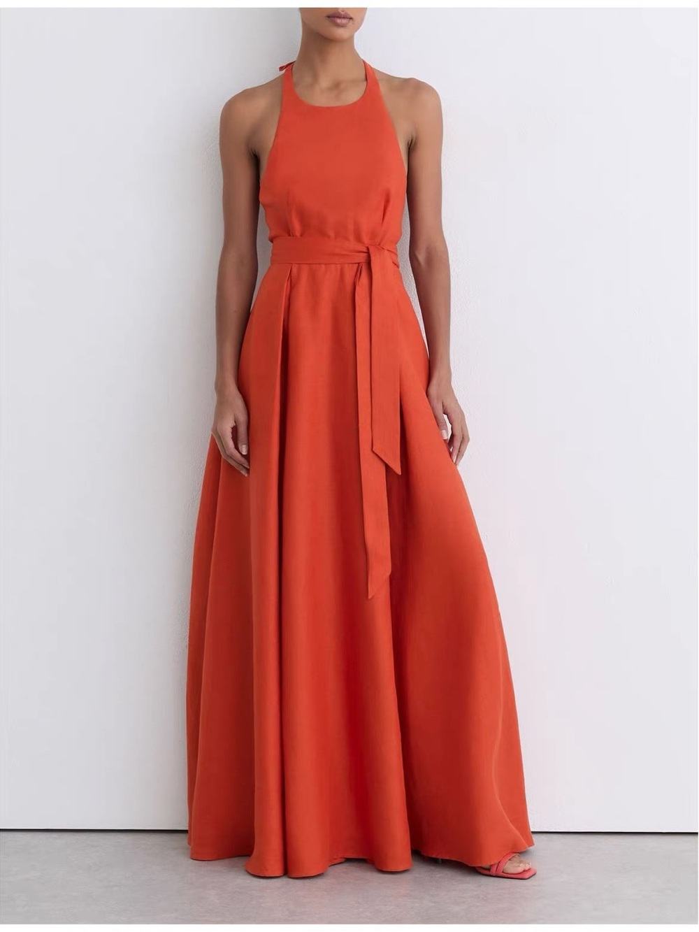 Reiss Coral Orange Paules Linen Open-Back Maxi Dress, US0 2 4 12 - Picture 6 of 11